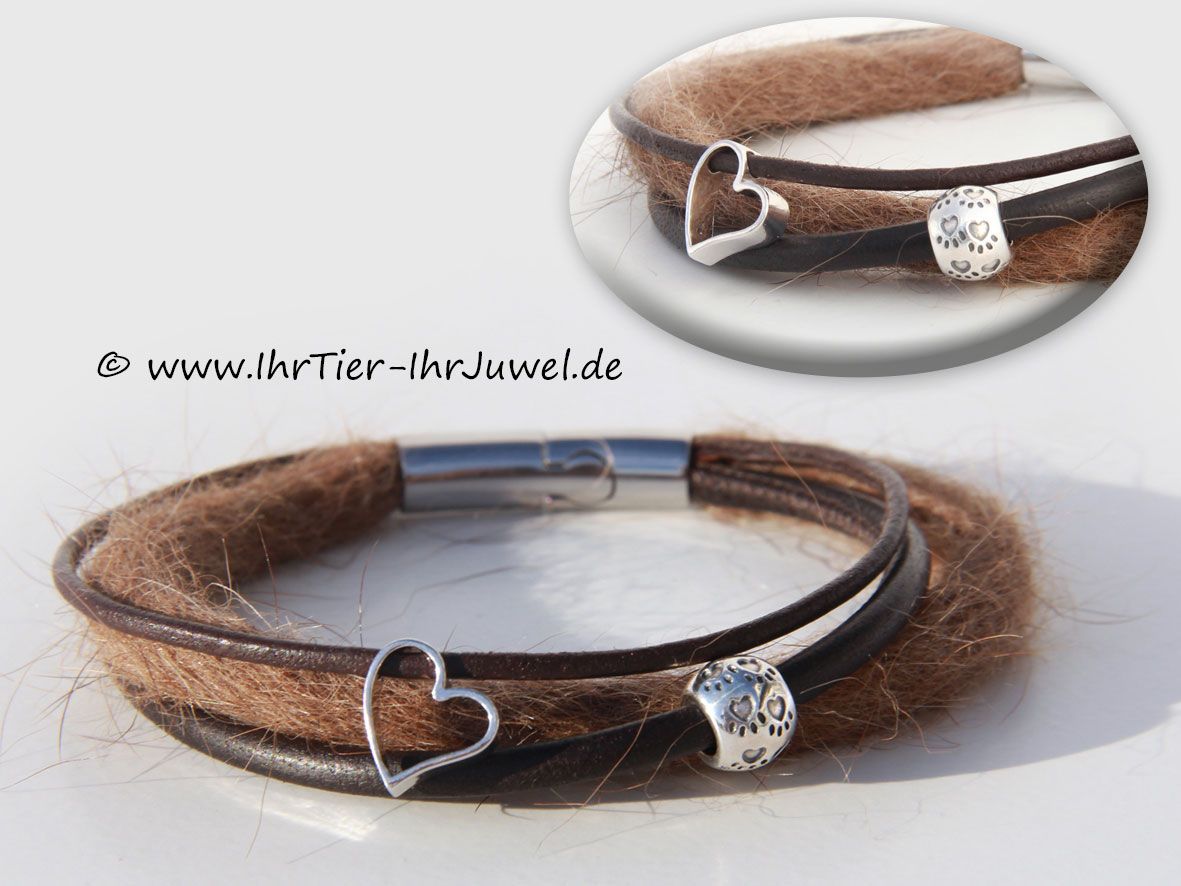 Tierhaarschmuck Armband aus Hundehaaren Fellstrang Pfötchenschmuck