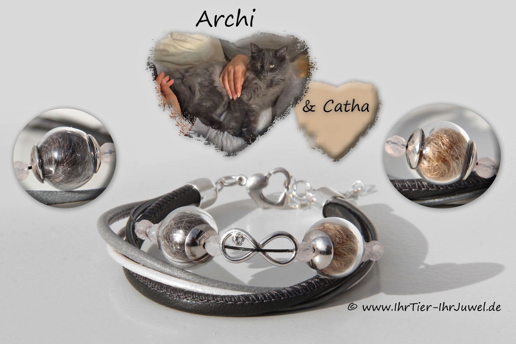 Tierhaarschmuck Armband mit Menschenhaar und Katzenhaar Meomy