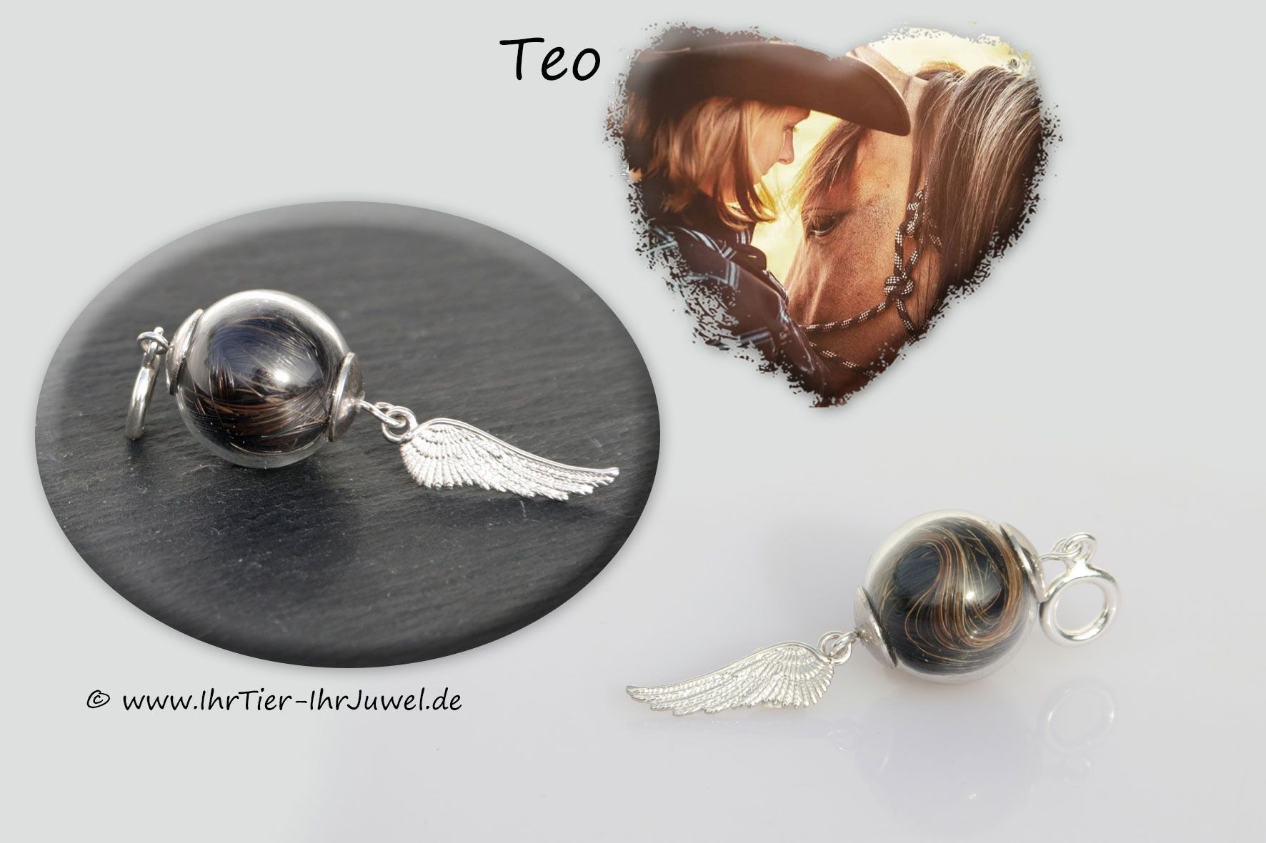 Tierhaarschmuck Charms mit Pferdehaaren Flügelschmuck