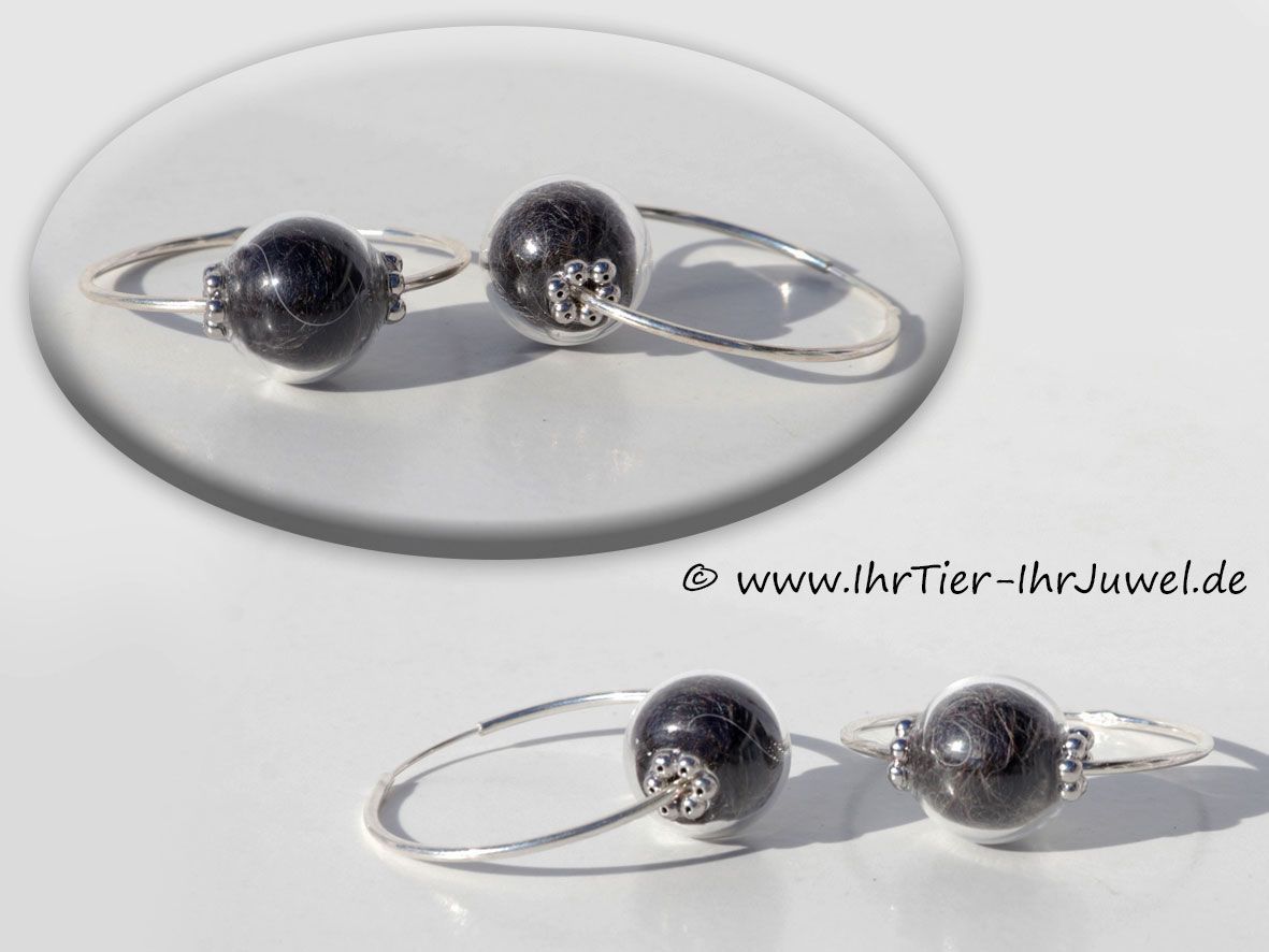 Tierhaarschmuck Creolen Glasperlen mit Hundehaar Tierjuwelen