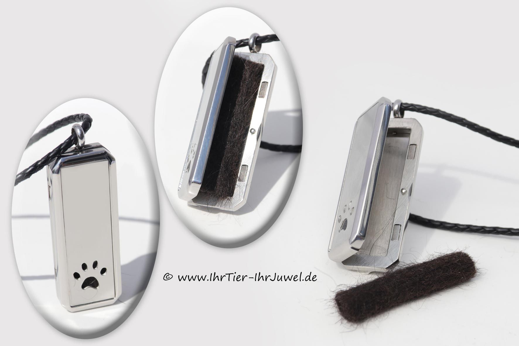 Tierhaarschmuck Edelstahlmedaillon mit Hundehaaren Pfotenschmuck