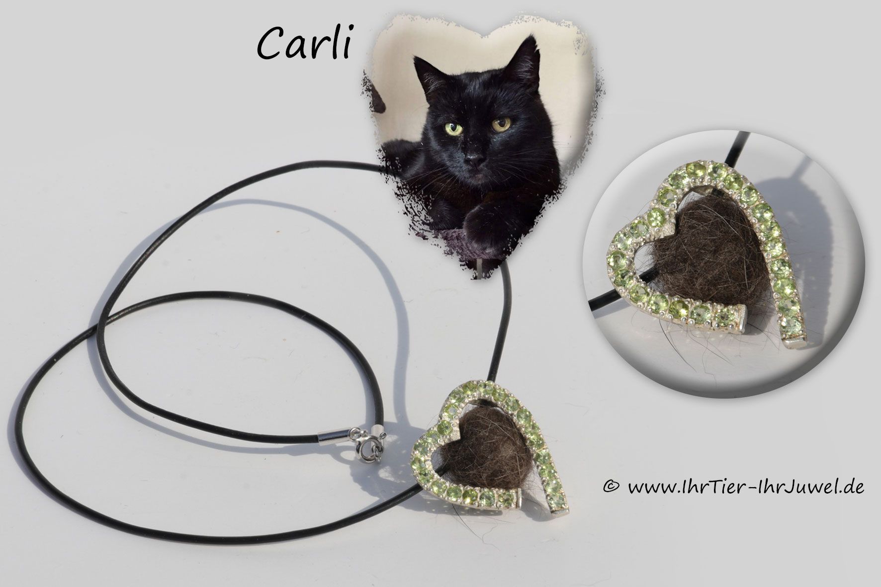 Tierhaarschmuck Fellperle im Silberherz mit Peridot