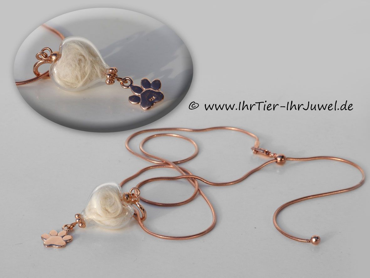 Tierhaarschmuck Glasherz mit Hundehaaren Pfotenschmuck Erinnerungsschmuck