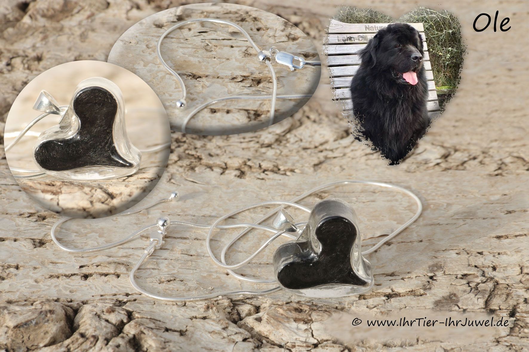 Tierhaarschmuck Glasherz mit Hundehaaren Schlangenkette Erinnerungsschmuck