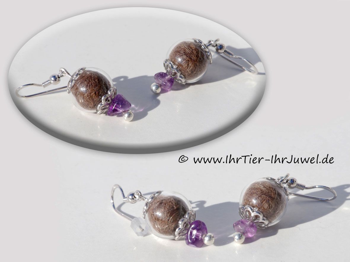 Tierhaarschmuck Glasperlenohrringe Ohrringe mit Hundehaar Tierjuwelen