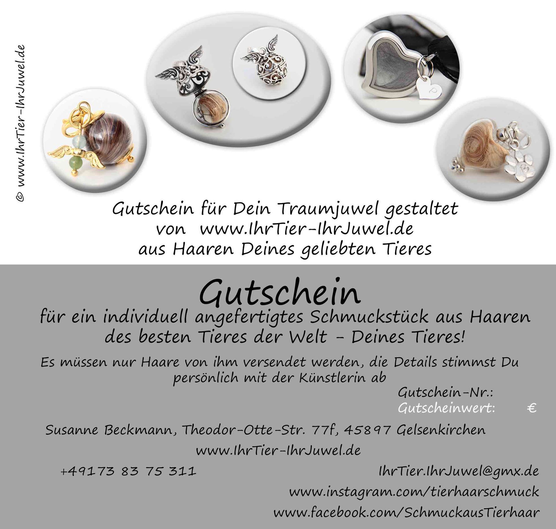 Tierhaarschmuck Gutschein Ausdruck Beispielbilder ohne Tierfoto