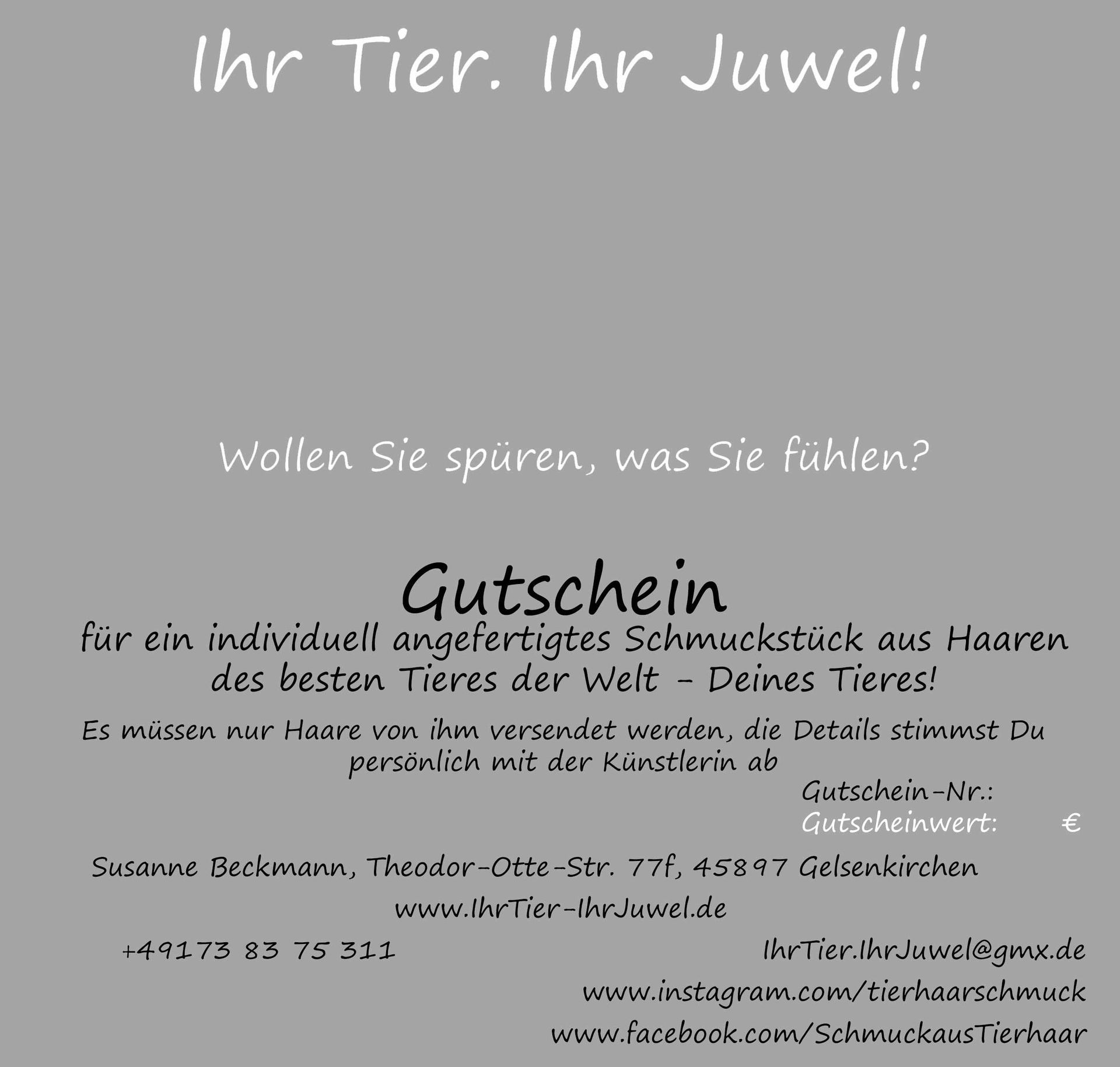 Tierhaarschmuck Gutschein Ausdruck neutral zur Selbstgestaltung