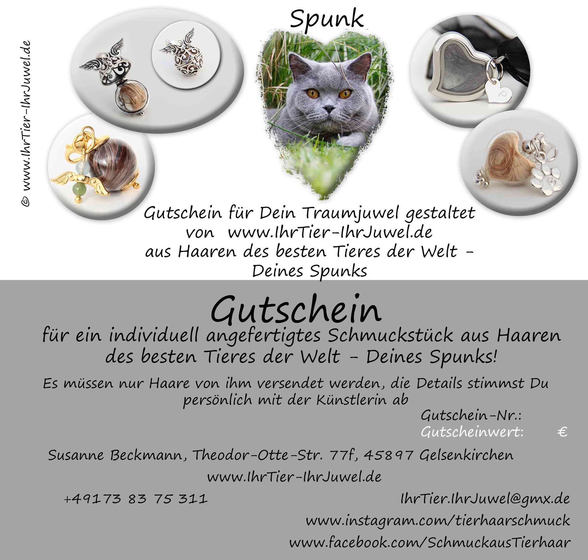 Tierhaarschmuck Gutschein zum Ausdruck mit Tierfoto