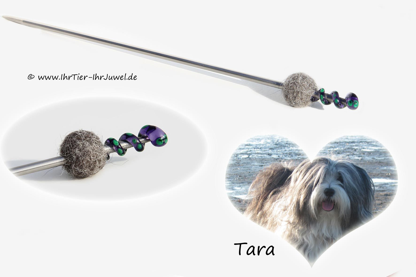 Tierhaarschmuck Haarnadel mit Fellperle aus Hundehaaren