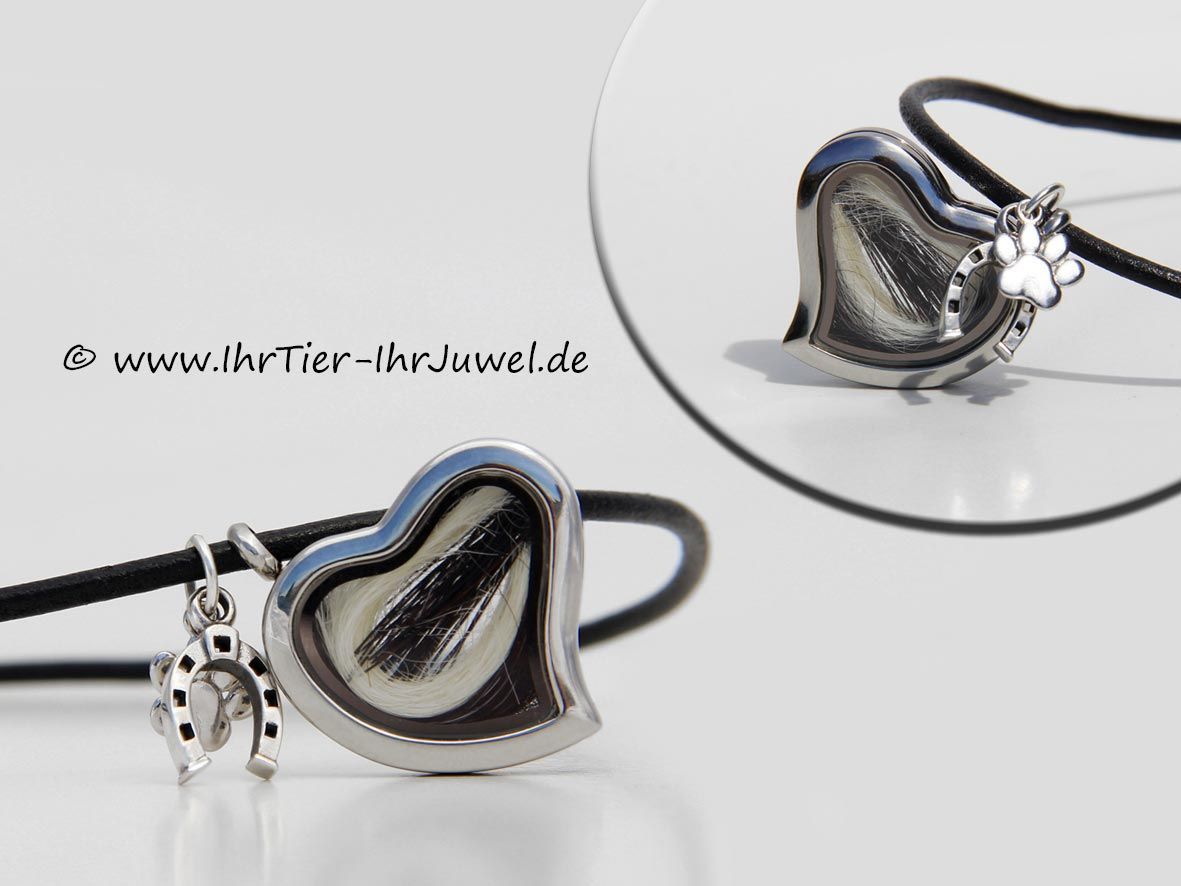 Tierhaarschmuck Herzmedaillon Hund und Pferd Hufeisenschmuck