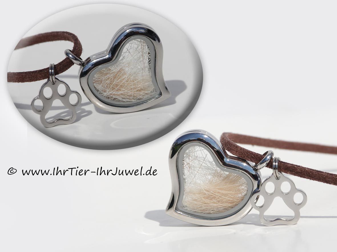 Tierhaarschmuck Herzmedaillon Pfotenanhänger Schmuck aus Hundehaaren