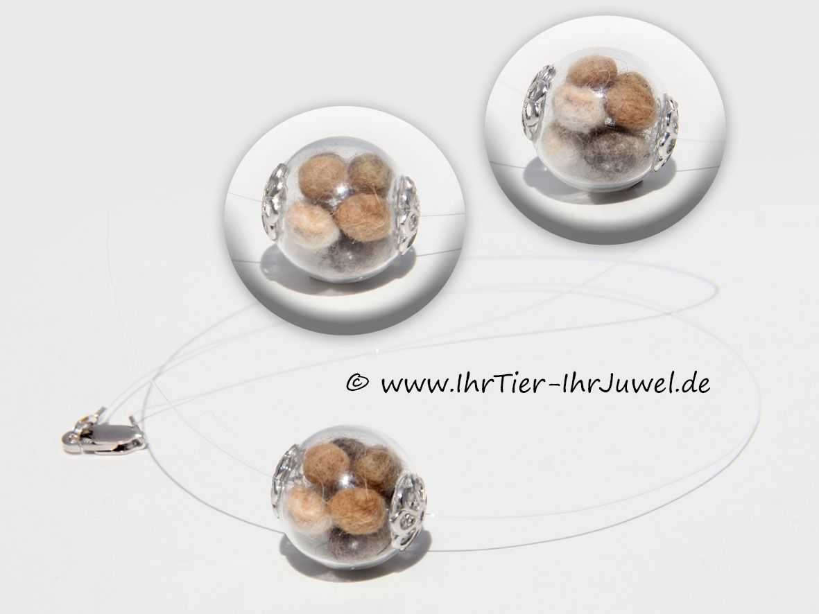 Tierhaarschmuck Kette Glasperle mit Fellperlen aus Katzenhaaren