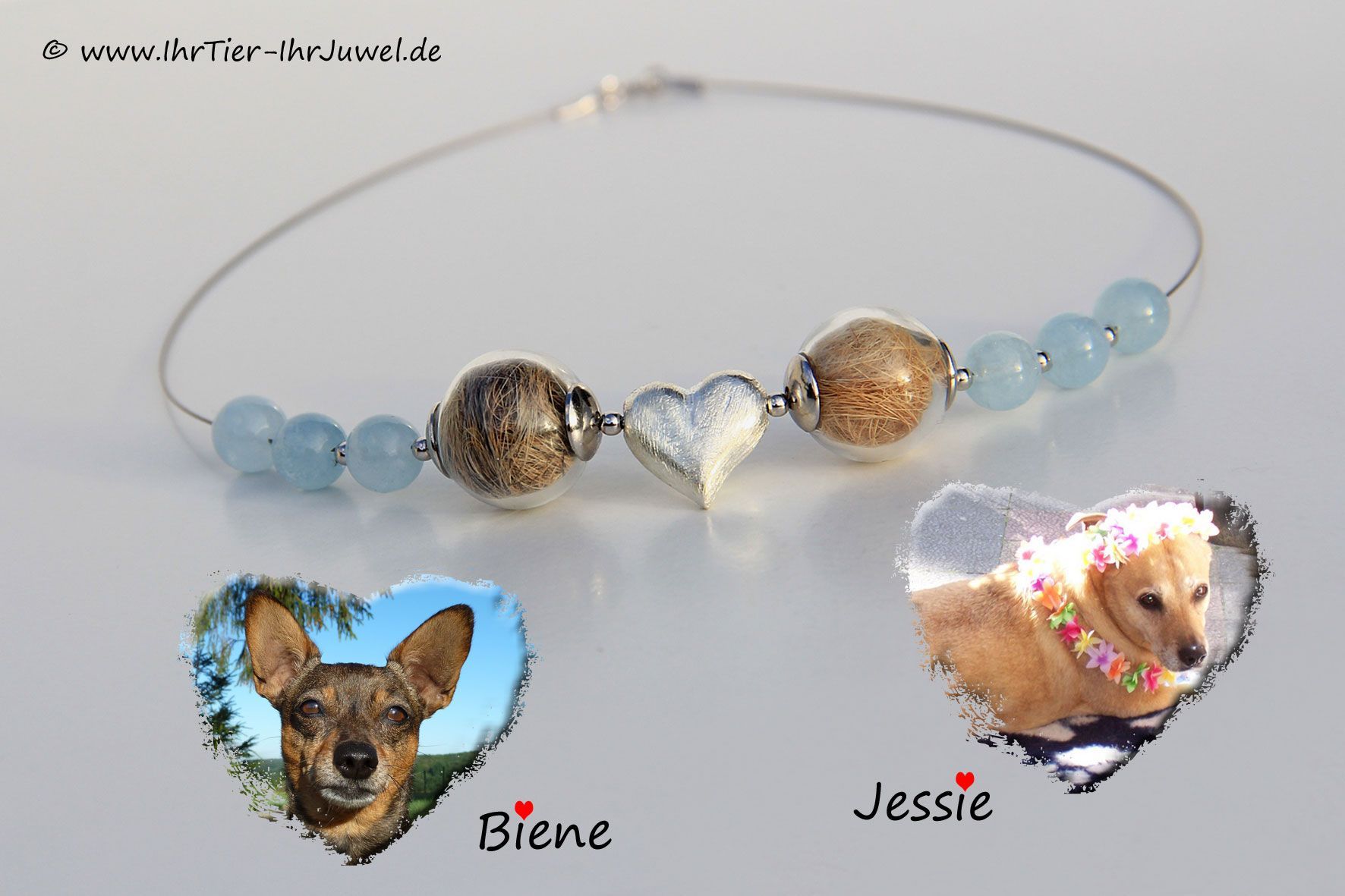Tierhaarschmuck Kette mit Glasperlen mit Hundehaaren