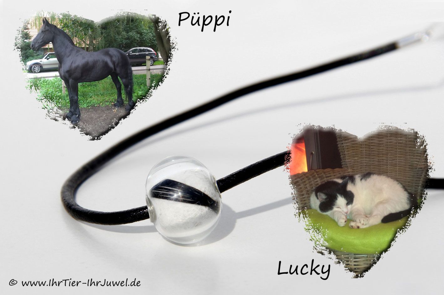 Tierhaarschmuck Kette mit Katzenhaar und Pferdehaar