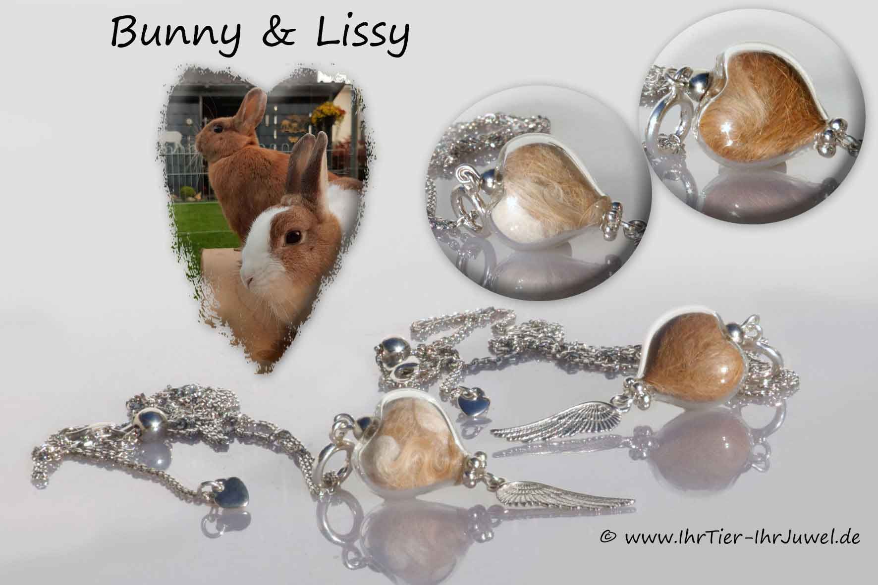 Tierhaarschmuck Kette mit Tierhaaren Glasherz mit Kaninchenhaaren