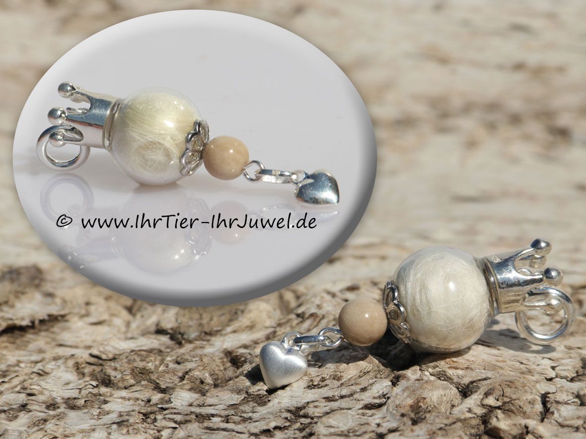 Tierhaarschmuck Kettenanhänger mit Hundehaar Schutzengel Silberkrone