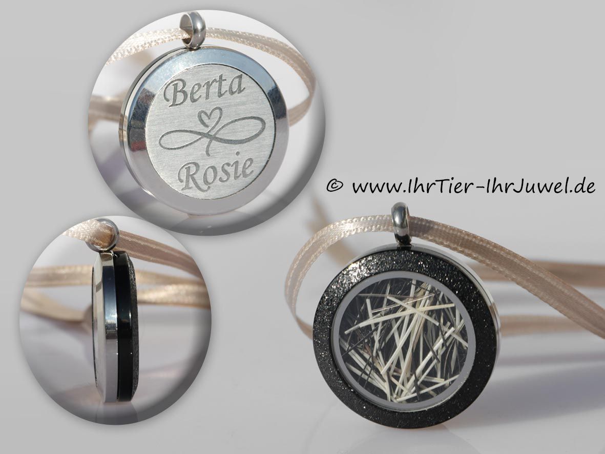 Tierhaarschmuck Medaillon mit Gravur Minischweinchen Borstenschmuck