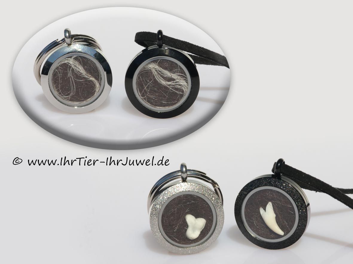 Tierhaarschmuck Medaillon mit Hundehaar Hundezähnchenschmuck