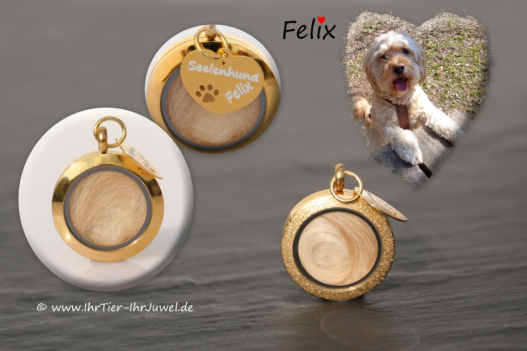 Erinnerungsschmuck Medaillon mit Hundehaaren Gravurschmuck Pfotenschmuck