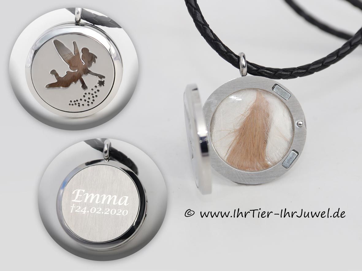 Tierhaarschmuck Medaillon mit Hundehaaren Gravurschmuck Tierjuwelen