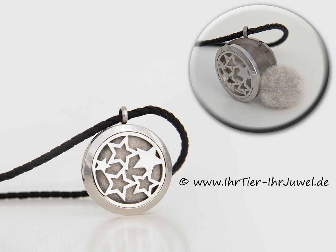 Tierhaarschmuck Medaillon mit Katzenhaaren Sternenschmuck Erinnerungsschmuck