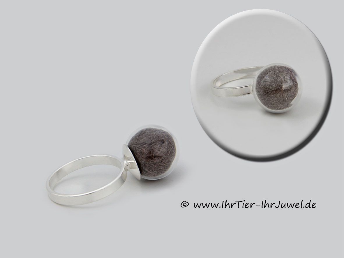 Tierhaarschmuck Ring mit Glasperle mit Katzenhaar Tierjuwelen