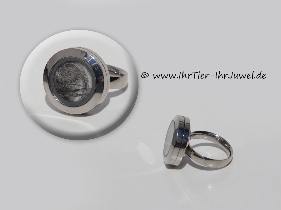 Tierhaarschmuck Ring mit Katzenhaar Medaillonring Tierjuwel