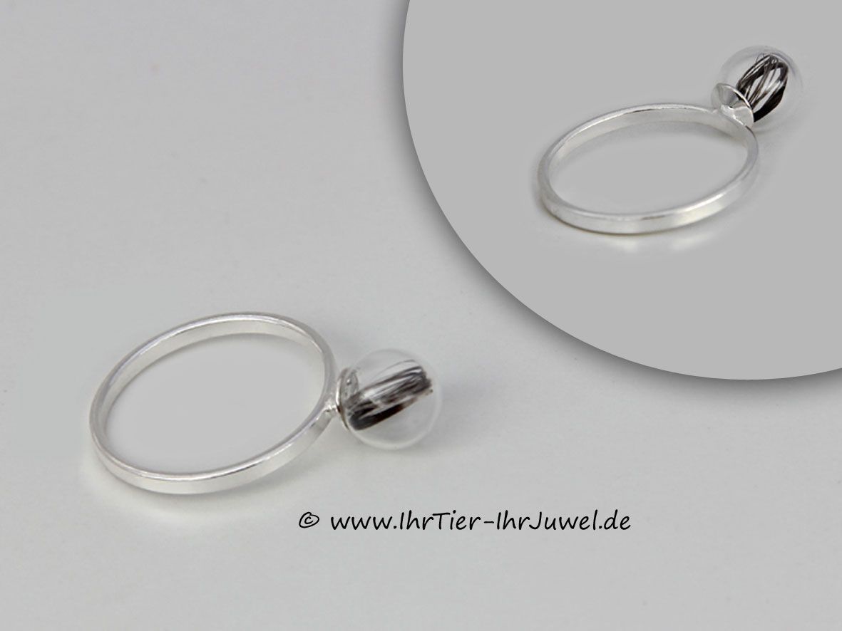Tierhaarschmuck Silberring mit Glasperle Schnurrhaarschmuck Tierjuwelen