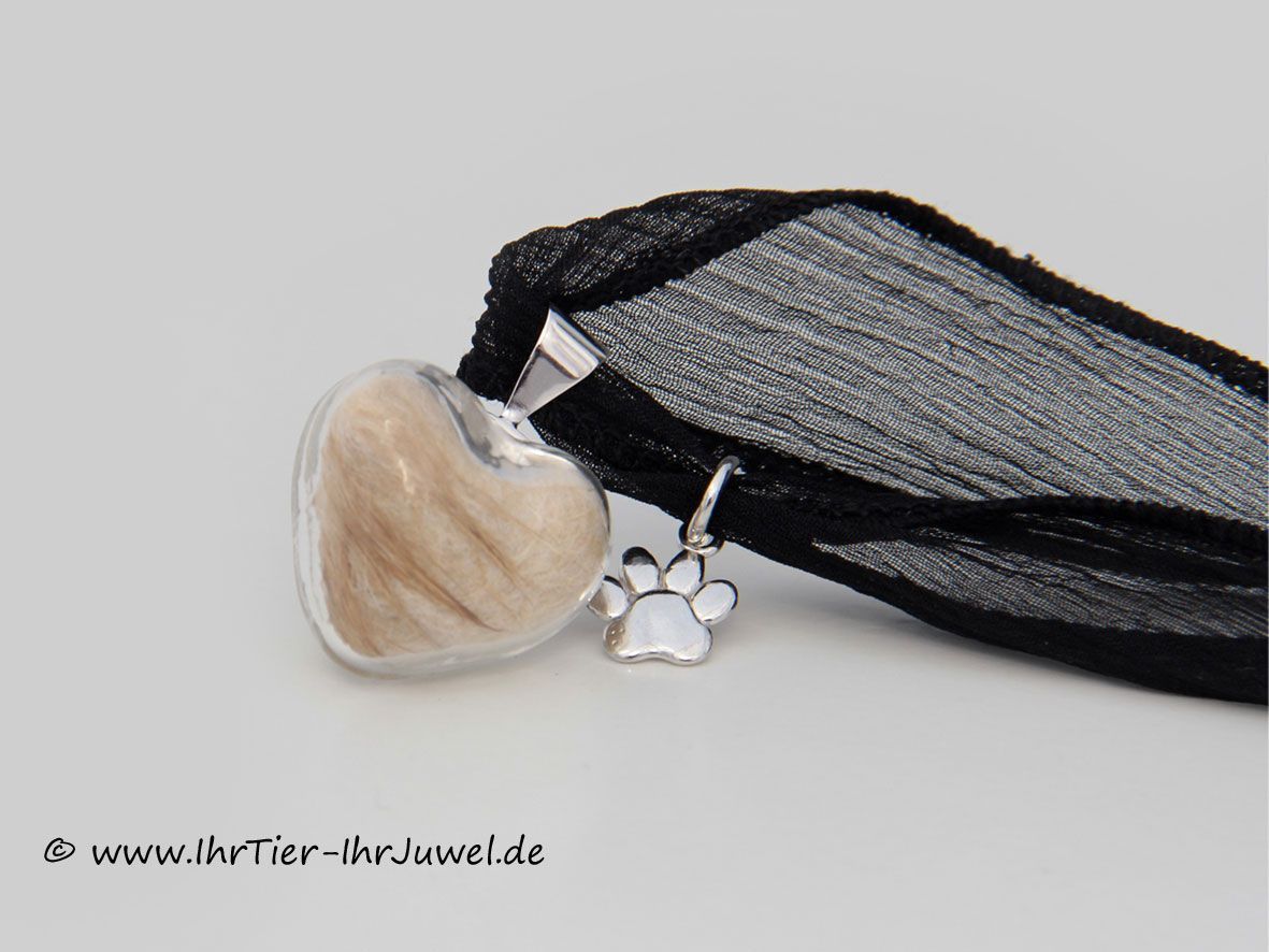 Tierhaarunikat Glasherzkette Dirndlschmuck Pfotenanhänger Tierhaarschmuck Fellherz