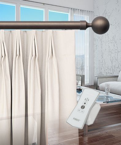3 pinch top pleat style electric drapery on decorative track for motorized drapery