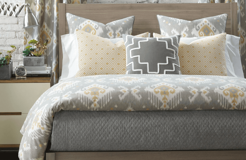 Custom bedding, pillows, headboard, shades - modern bedroom in Dana Point
