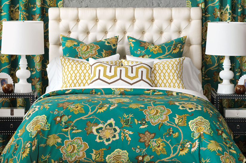 Custom Bedding Green Flower Pattern - Eclectic Bedroom