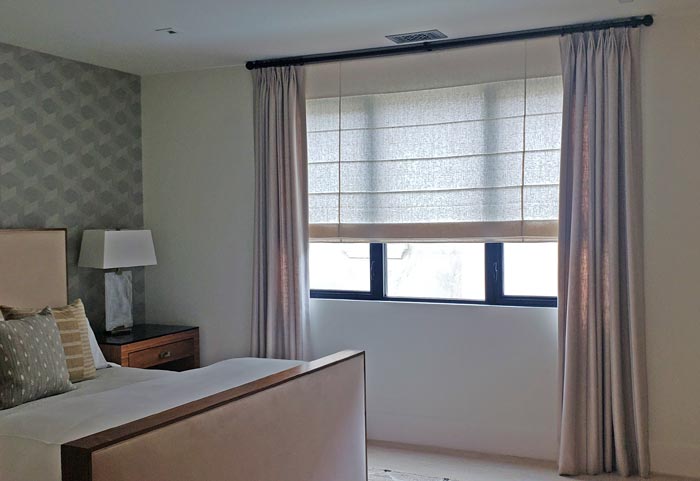 Bedroom drapery & roman shade dana point