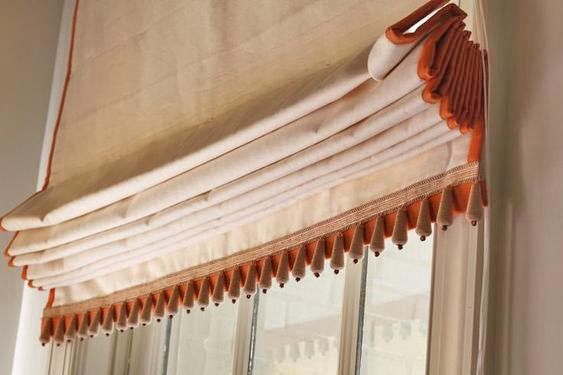 Custom flat roman shade with tassel trim