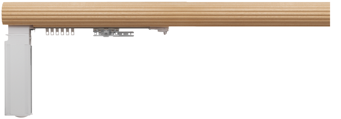 Fluted wood fasci covered motorized drapery track