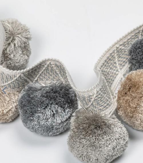 Custom flat roman shade pom poms fringe