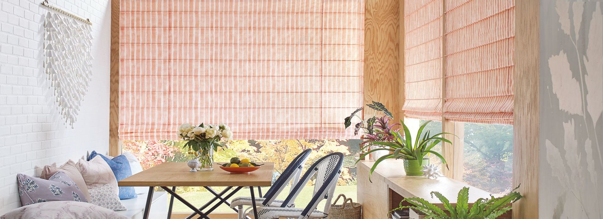 Hunter Douglas Design Studio Roman Shades Pink Pastel Patio Sunroom shades Laguna Niguel