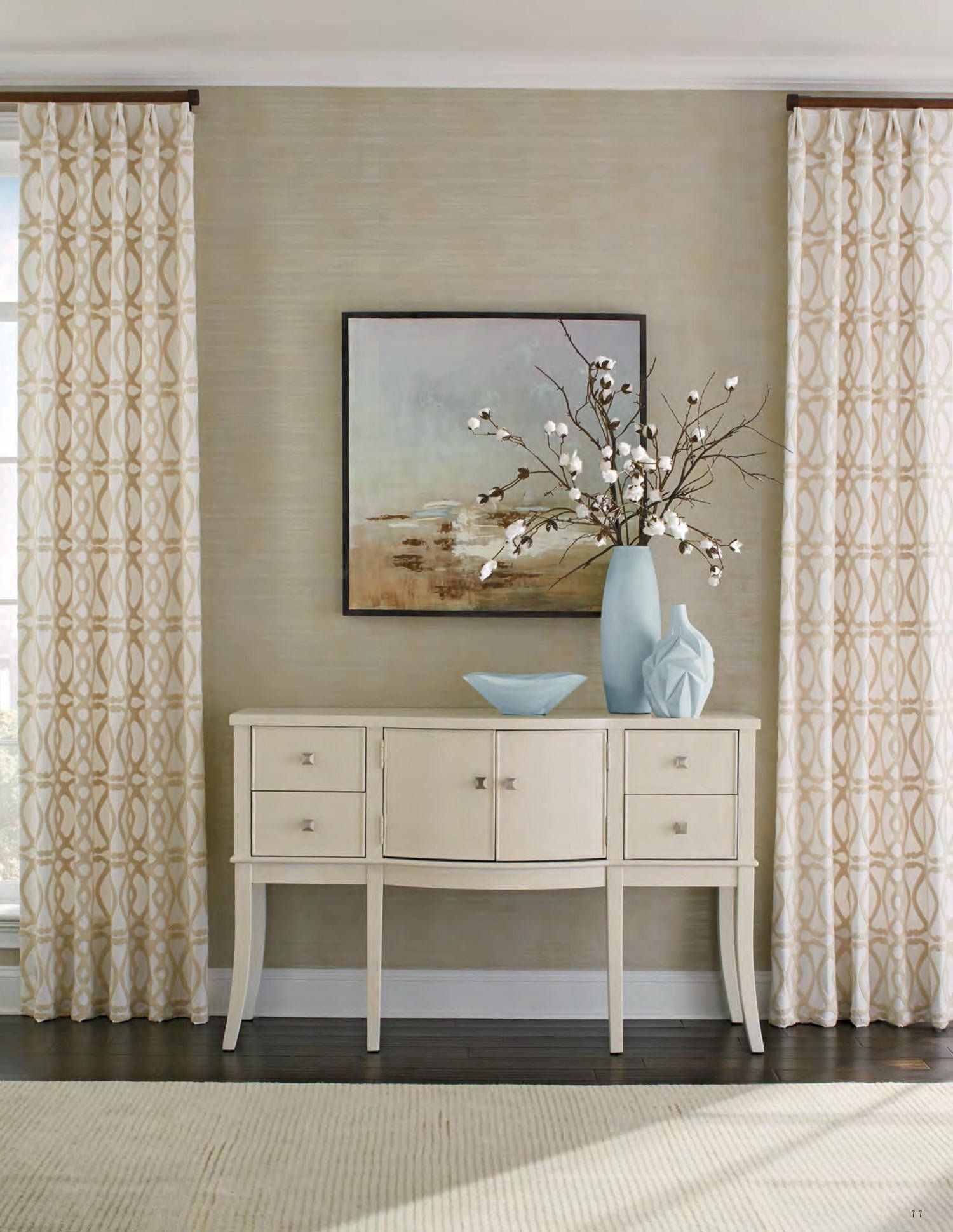 Euro Pleat Drapery - Fabricut - Entryway - Traditional - Pattern White Gold in Newport Beach