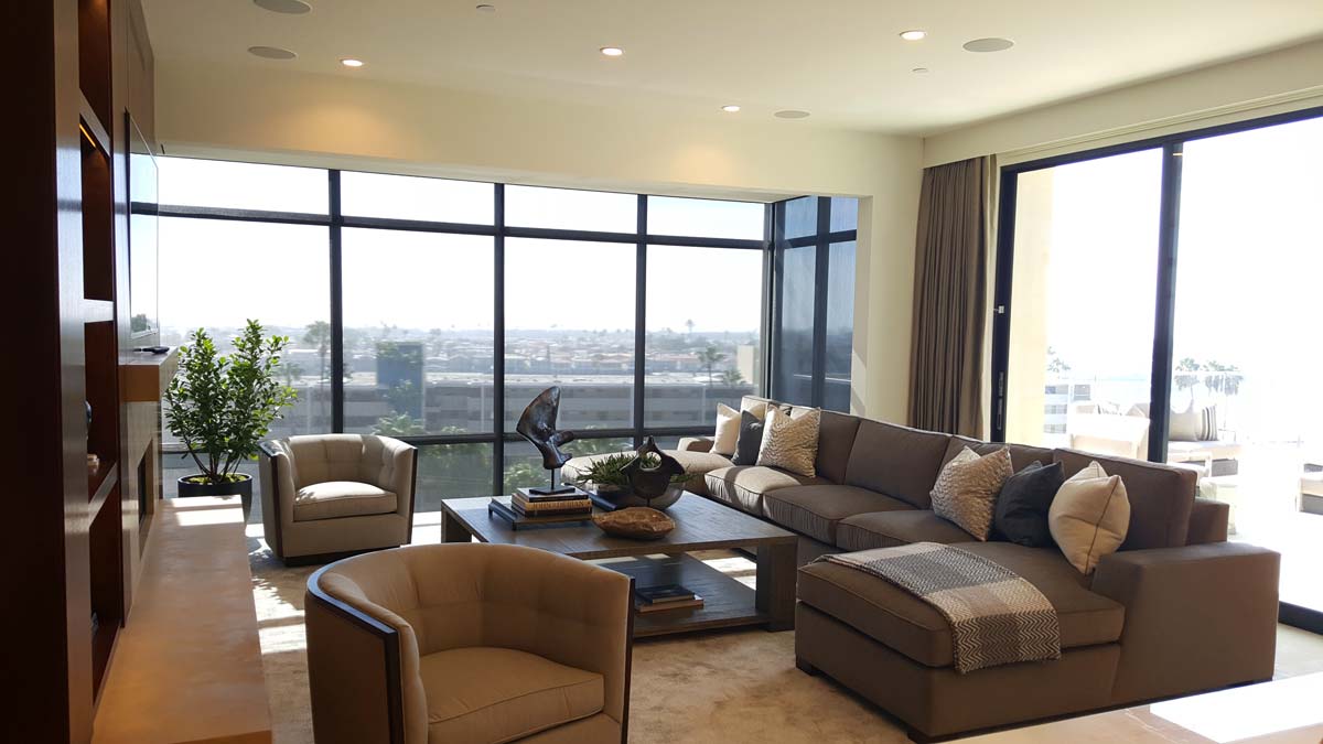 Motorized Drapery Curtain hidden track in modern living room Irvine