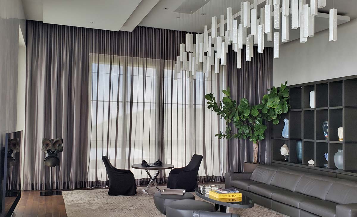 Motorized Drapery Curtain sheer in modern living room Irvine