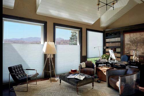 Duette Honeycomb Shades - Rustic Office Study - Hunter Douglas Irvine