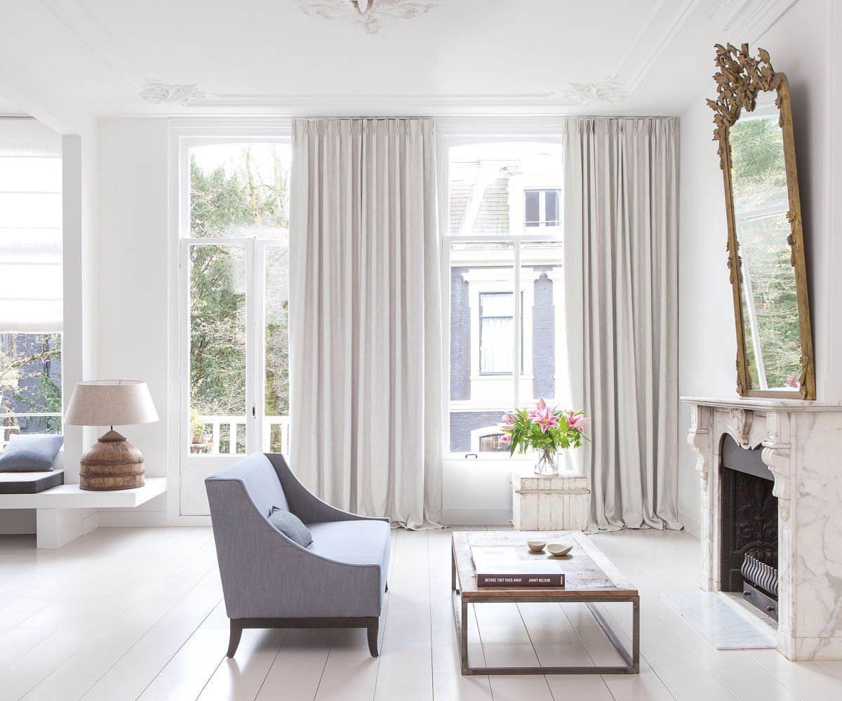 Motorized curtains and drapery in living room