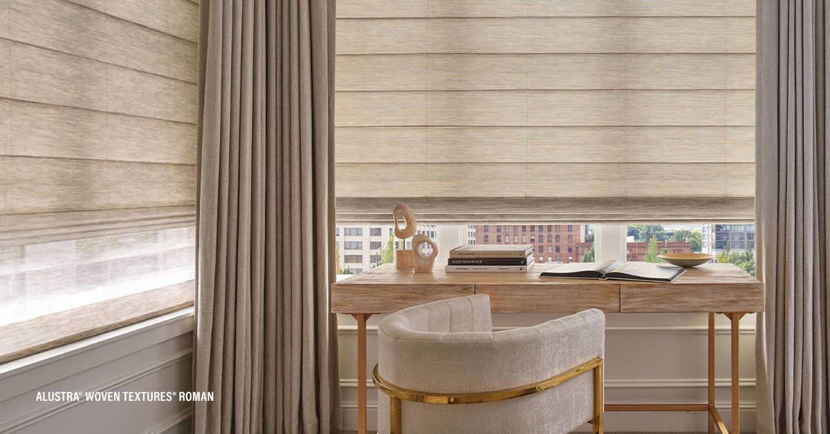 Hunter douglas roman shades with motorized curtains
