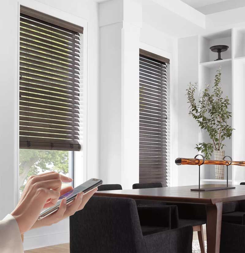 Motorized blinds in dining room