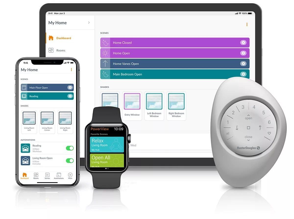 Hunter Douglas PowerView Ways to Operate - Tablet, Phone, Remote, Wall Switch Hunter Douglas PowerView Ways to Operate - Tablet, Phone, Remote, Wall Switch