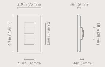 Lutron HomeWorks QS Palladiom Roller Shade Control Keypad Dimensions Irvine