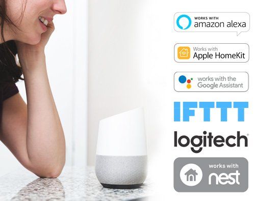 Voice Command Lady speaking to Google Assistant to operate window treatment Irvine
