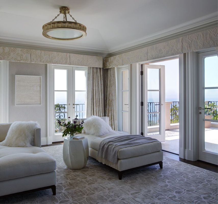 Motorized Drapery Curtain euro pleat flat valance in modern bedroom Irvine