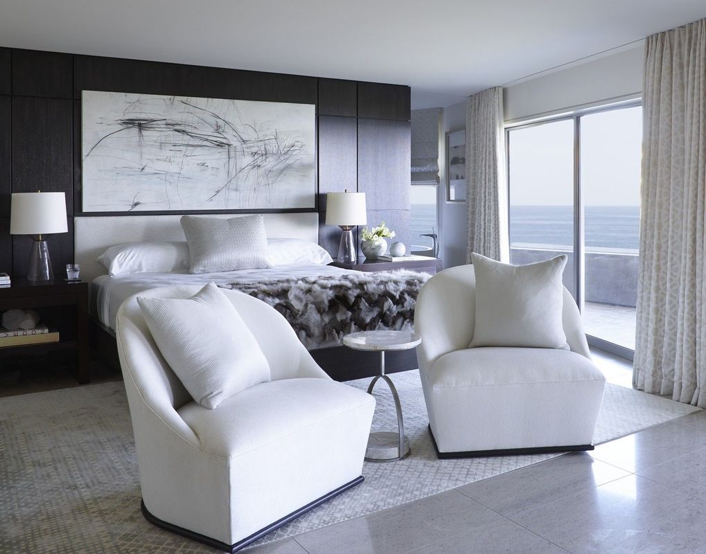 Motorized Drapery Curtain euro pleat in modern bedroom Irvine