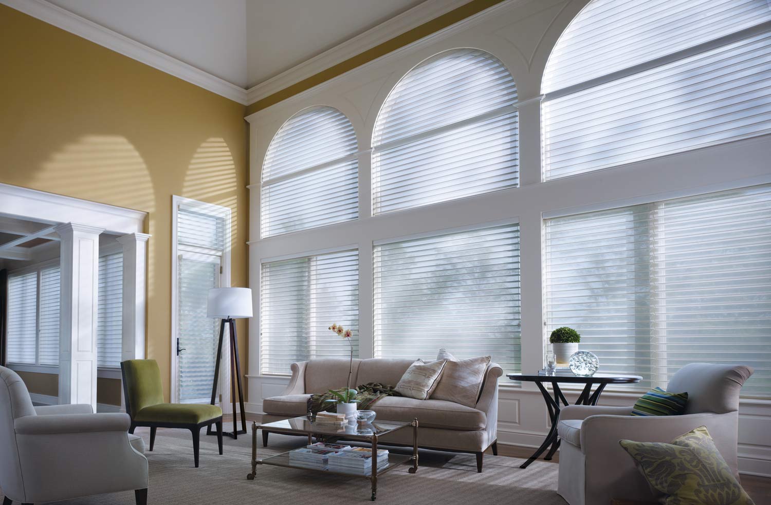 Nantucket™ Window Shades - Arched Windows - Living Room - Contemporary - Hunter Douglas